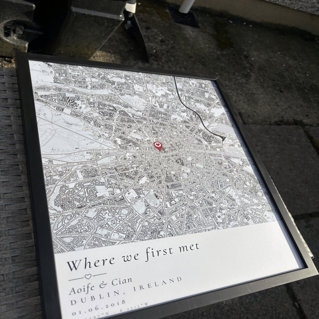 Custom map print at an angle showing the paper surface