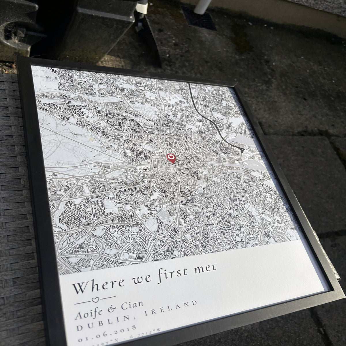 Custom map print at an angle showing the paper surface
